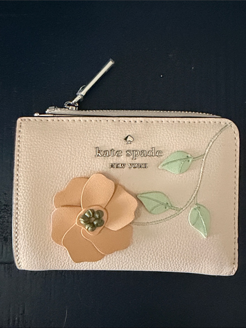Kate Spade Blush Peach Floral Applique Wallet